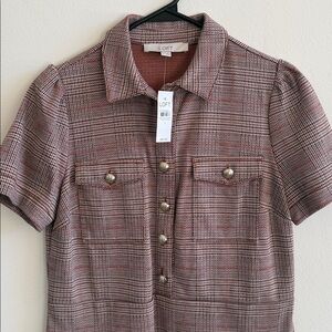 LOFT Plaid Dress with gold buttons